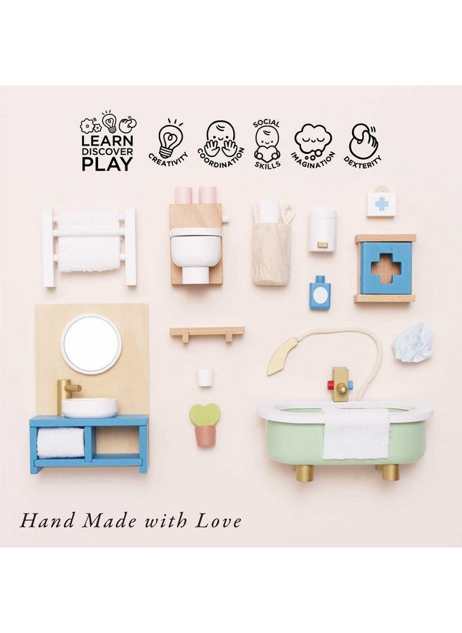 Le Toy Van - Daisylane Bathroom Premium Wooden Toys Dolls House Accessories |Playset For Doll House | Girls Dolls House Furniture Sets - Suitable For Ages 3+