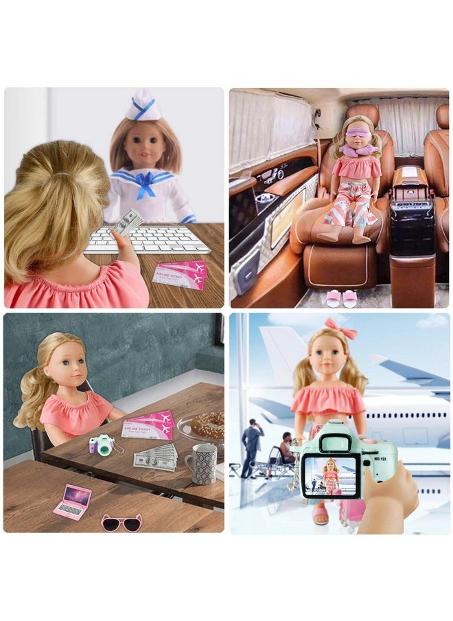 COSYOO 17 PCS Doll Travel Set Suitcase American Doll Accessories for Girl 18 Inch Including Suitcase Luggage A Set of Clothes Slippers Sunglasses Camera Laptop Unicorn Pillow Blindfold