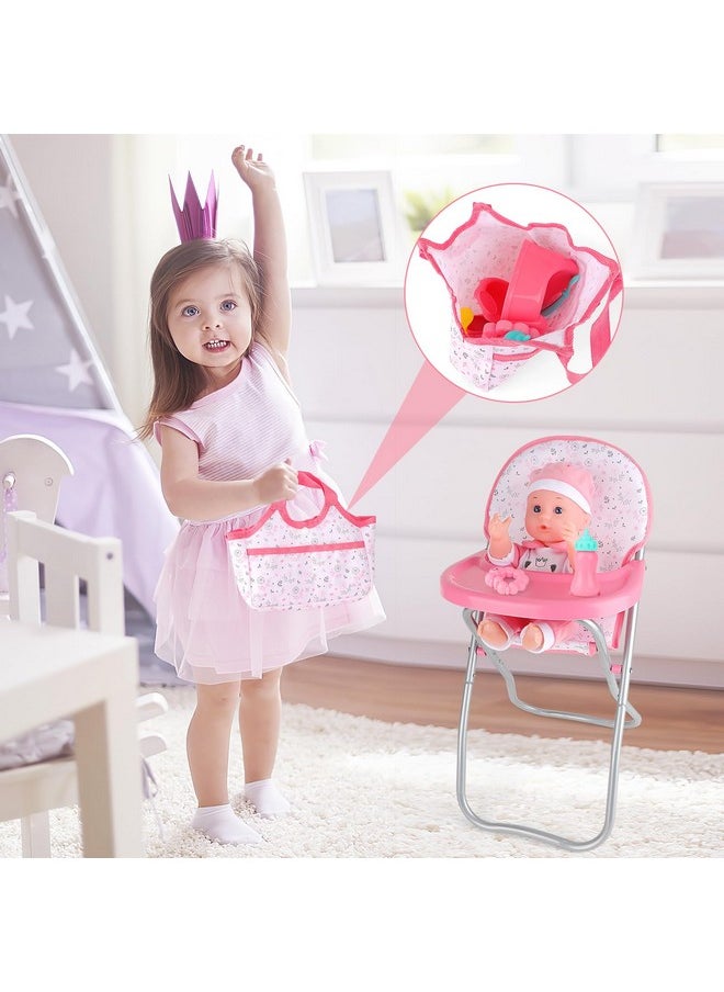 deAO Baby Doll Stroller Crib Bed Nursery Role Play Set Baby Doll Accessories and Play Mat,Travel Cot,Bouncer,Foldable Stroller and Travel Bag Birthday for Girls Boys Kids