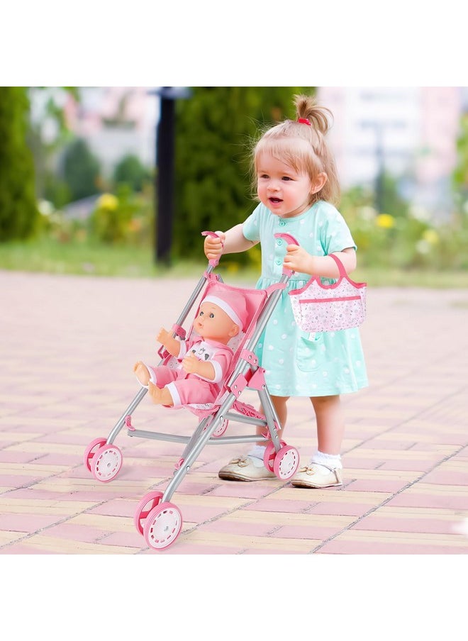 deAO Baby Doll Stroller Crib Bed Nursery Role Play Set Baby Doll Accessories and Play Mat,Travel Cot,Bouncer,Foldable Stroller and Travel Bag Birthday for Girls Boys Kids