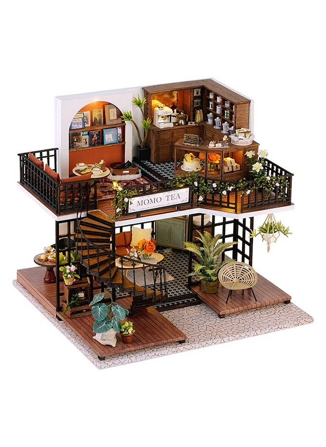 CUTEBEE Dollhouse Miniature with Furniture, DIY Wooden Dollhouse Kit Plus Dust Proof, Creative Room Idea(Forest Tea Shop)