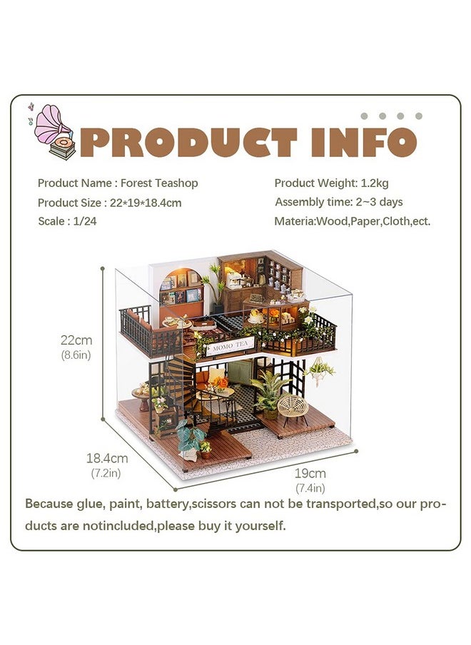 CUTEBEE Dollhouse Miniature with Furniture, DIY Wooden Dollhouse Kit Plus Dust Proof, Creative Room Idea(Forest Tea Shop)