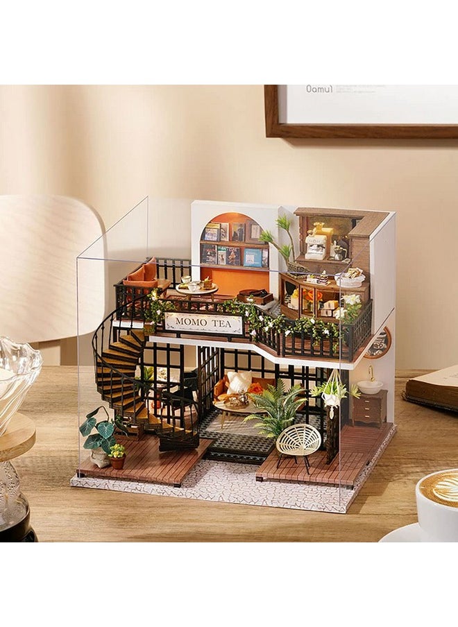 CUTEBEE Dollhouse Miniature with Furniture, DIY Wooden Dollhouse Kit Plus Dust Proof, Creative Room Idea(Forest Tea Shop)