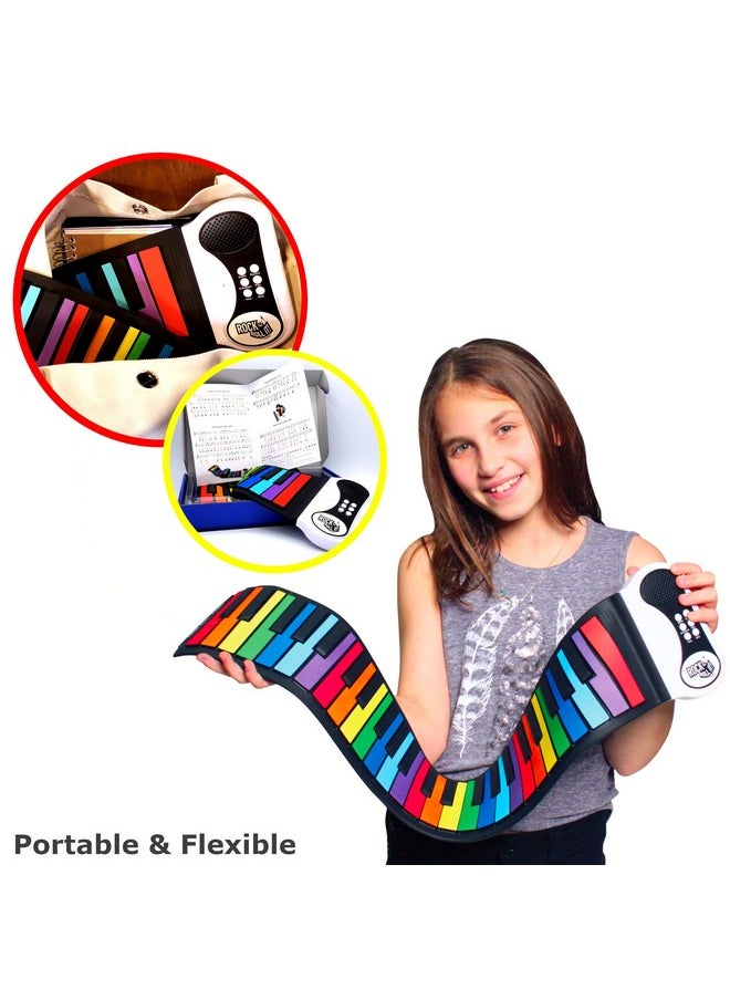 MUKIKIM Rock and Roll It - The Original Rainbow Piano. Roll Up Flexible Piano Keyboard for Kids / Beginners. Portable 49 Keys Silicone Piano Pad. Play-by-Color Songbook Included!
