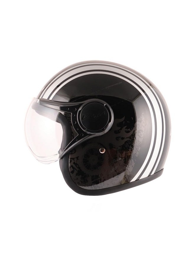 Vega Jet Old School W/Visor Black Silver Helmet-L