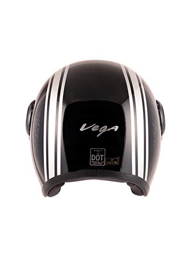 Vega Jet Old School W/Visor Black Silver Helmet-L