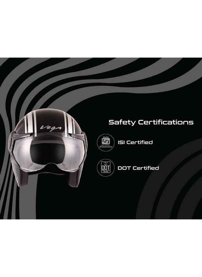Vega Jet Old School W/Visor Black Silver Helmet-L