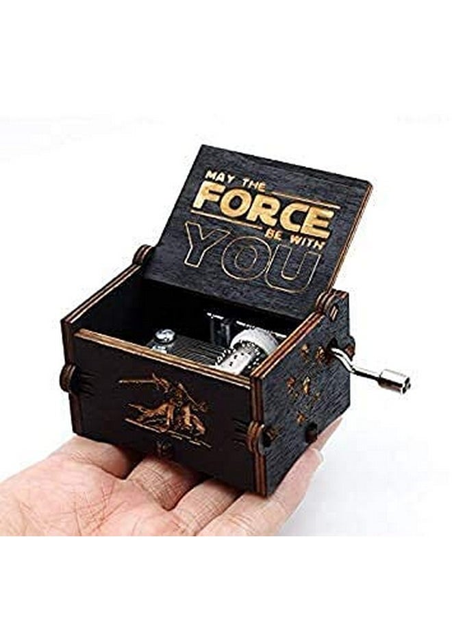 EITHEO Wooden Uniq Carved Hand Crank May-The-Force-BE-with-You Theme Music Box