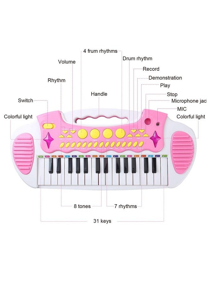 Love&Mini Piano Toy Keyboard for Kids - Birthday Gifts for 3 4 5 Years Old Girls Toys with 31 Keys and Microphone Musical Instrument Toys for Girls Gifts (Pink)