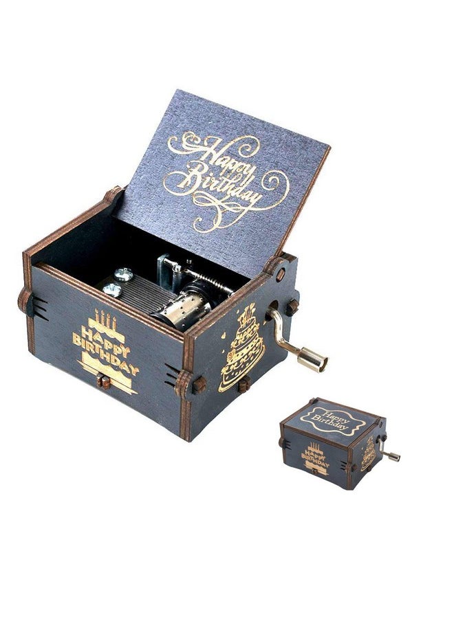 EITHEO Wooden Uniq Carved Hand Crank Happy-Birthday-Black Theme Music Box