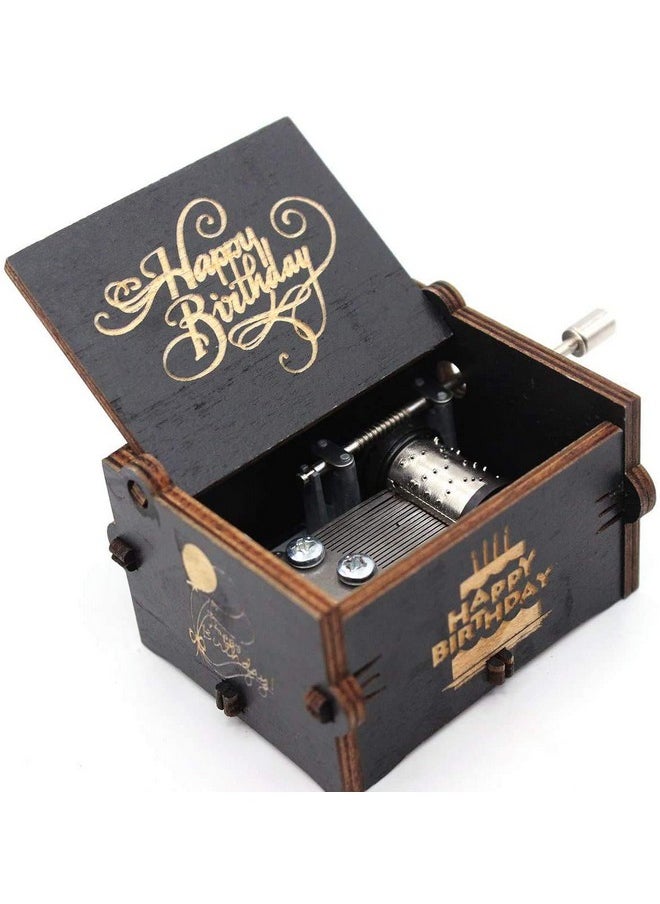 EITHEO Wooden Uniq Carved Hand Crank Happy-Birthday-Black Theme Music Box