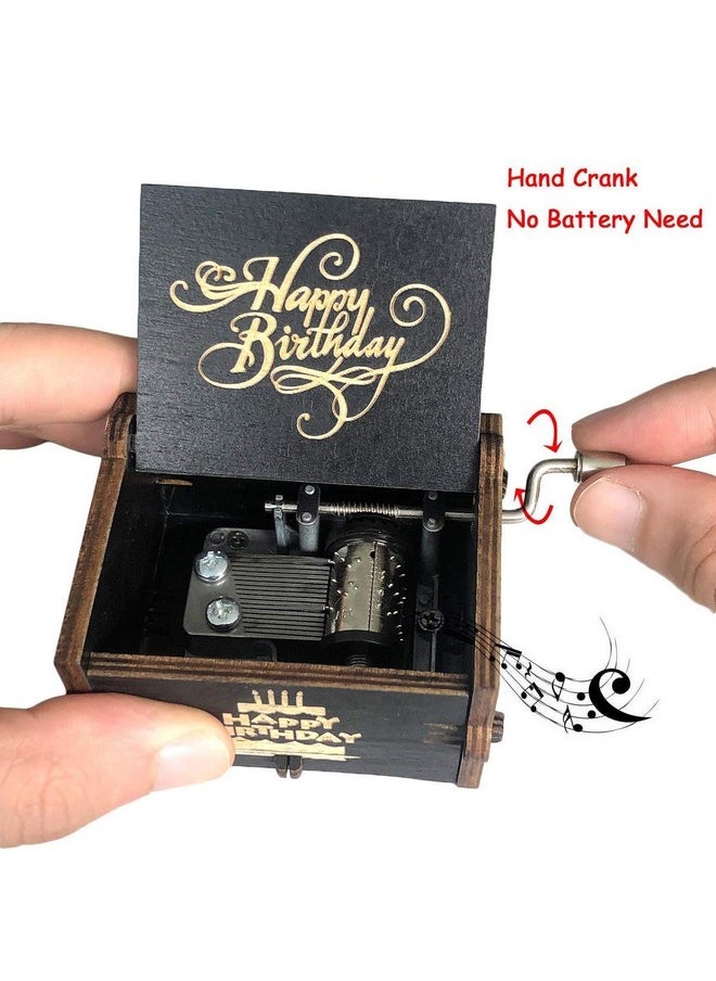 EITHEO Wooden Uniq Carved Hand Crank Happy-Birthday-Black Theme Music Box