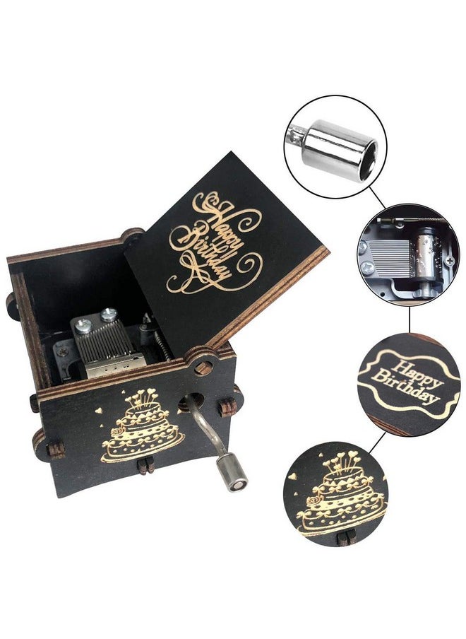 EITHEO Wooden Uniq Carved Hand Crank Happy-Birthday-Black Theme Music Box