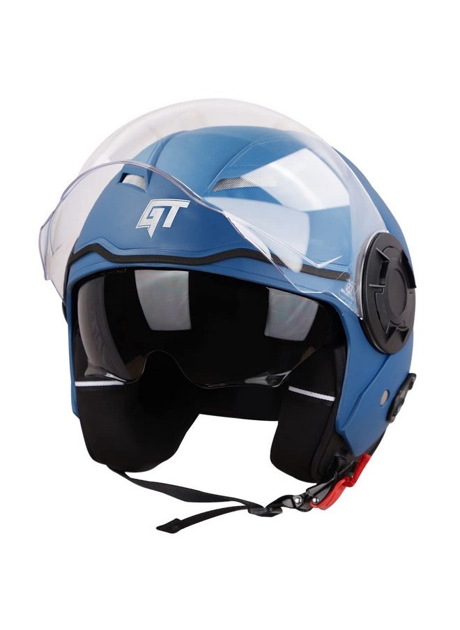 Steelbird GT Dashing ISI Certified Open Face Helmet for Men and Women with Inner Sun Shield ( Dual Visor Mechanism ) (Medium 580 MM, Dashing Blue)