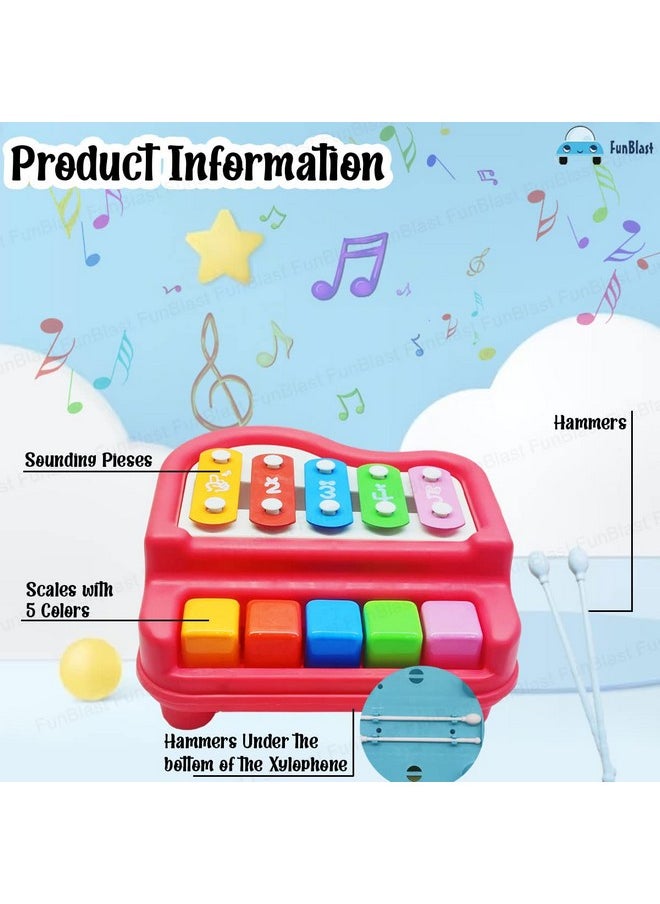 FunBlast Xylophone Piano - Xylophone Toys for Kids - Learning Toy, Hand Knock Piano Toys with 5 Voice Note for Kids Babies Boys and Girls - Musical Toy (Red-Xylo)