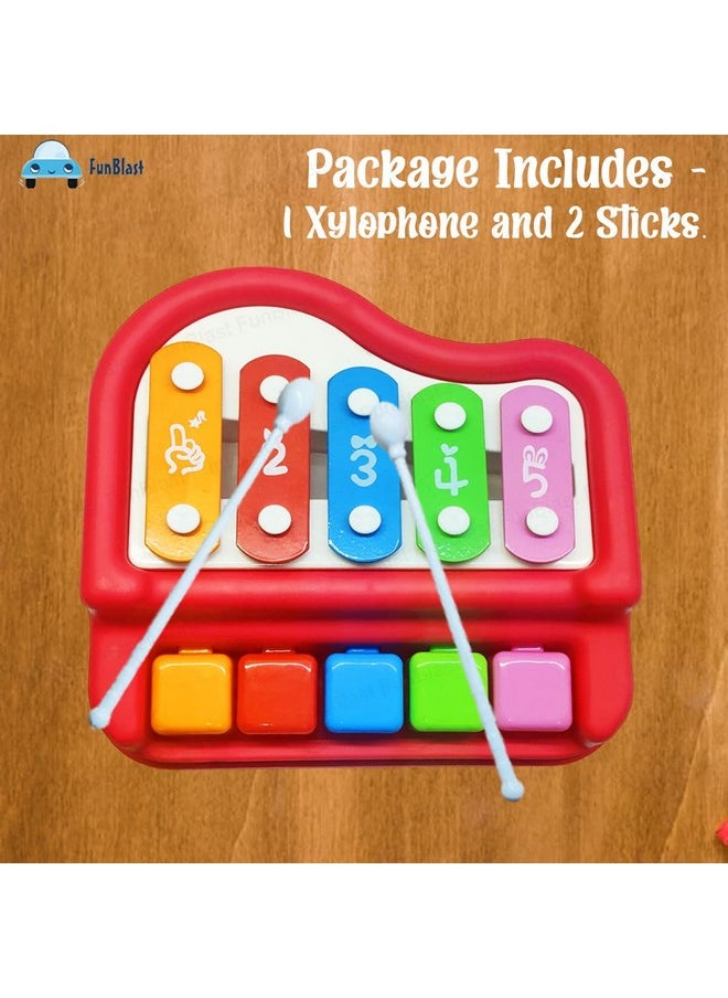 FunBlast Xylophone Piano - Xylophone Toys for Kids - Learning Toy, Hand Knock Piano Toys with 5 Voice Note for Kids Babies Boys and Girls - Musical Toy (Red-Xylo)