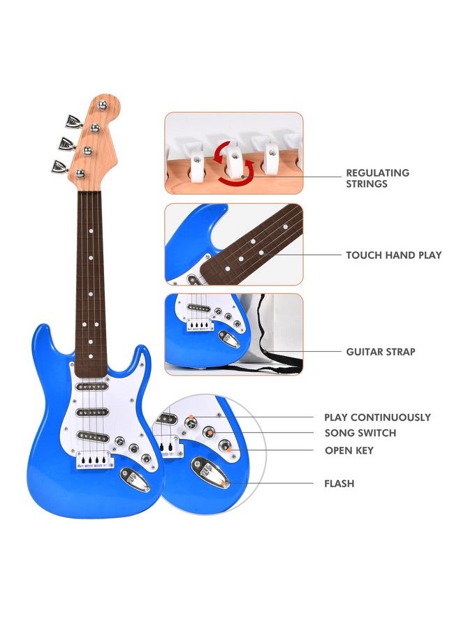 Huang Cheng Toys 16 inch Mini Guitar Toy for Kids,Portable Electronic Blue Guitar Musical Instrument Toy, Birthday Gifts for Beginner Children Toddler Boys Girls Age 3-6