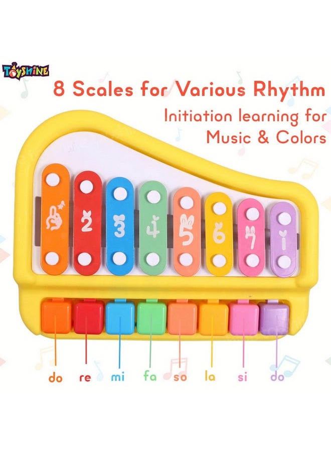 Toyshine 2 in 1 Baby Piano Xylophone Toy for Toddlers 1-3 Years Old, 8 Multicolored Key Keyboard Xylophone Piano, Preschool Educational Musical Learning Toy - Multicolor, Without Sticks (D-Lite)