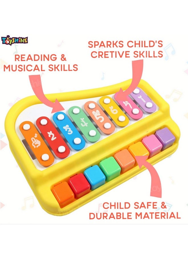 Toyshine 2 in 1 Baby Piano Xylophone Toy for Toddlers 1-3 Years Old, 8 Multicolored Key Keyboard Xylophone Piano, Preschool Educational Musical Learning Toy - Multicolor, Without Sticks (D-Lite)