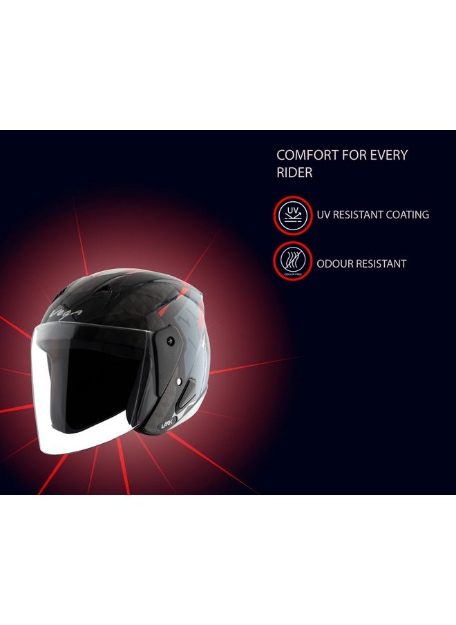 Vega Lark Twist Open Face Helmet Black Red, Size: L(59-60 cm)