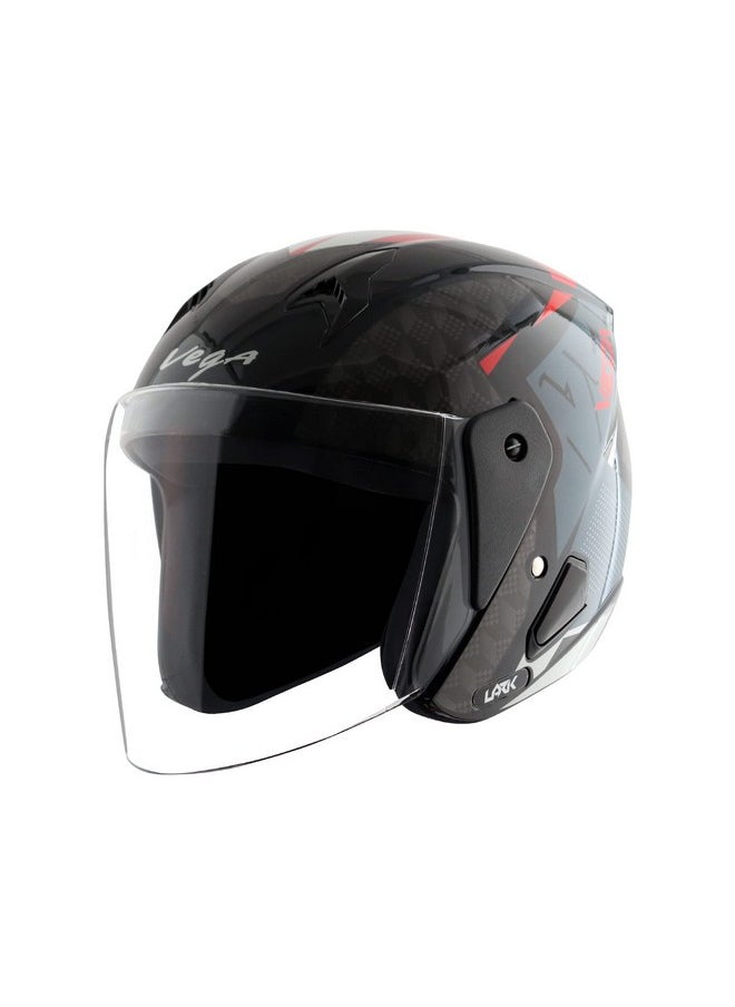 Vega Lark Twist Open Face Helmet Black Red, Size: L(59-60 cm)