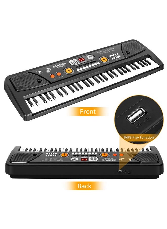 M SANMERSEN Piano for Kids with Microphone, Kids Piano Keyboard for Beginners Portable Electronic Keyboard with MP3 Function/ Led Display 61 Keys Musical Piano Toys for Boys Girls Ages 3-12