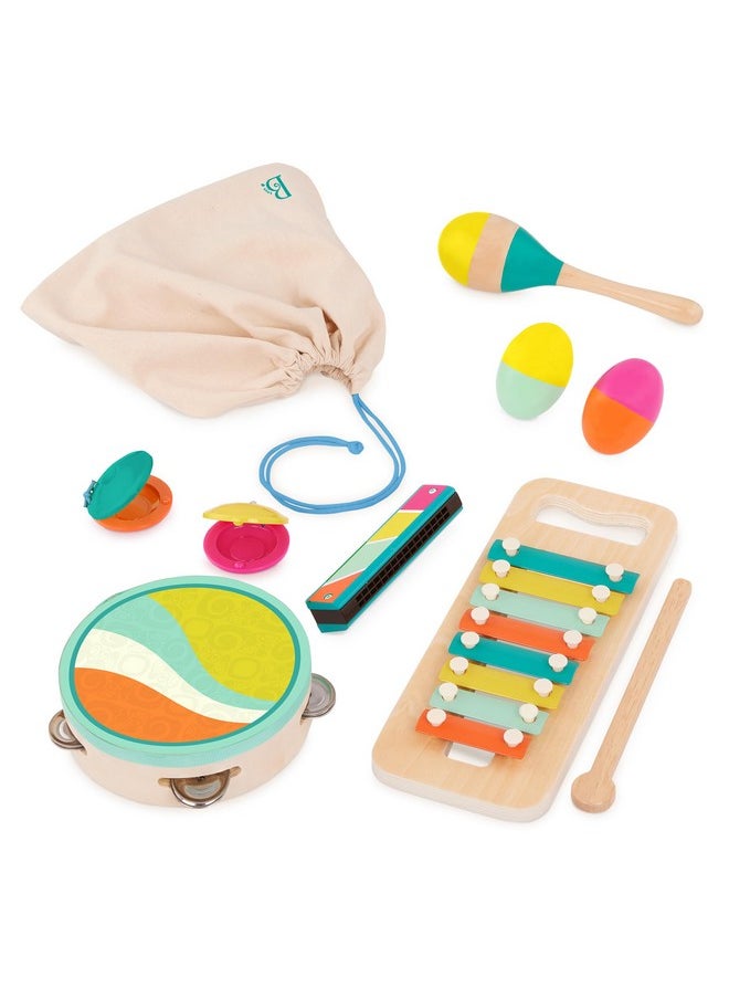 B. toys- Make a Melody- 9pc Wooden Musical Instruments - Xylophone, Tambourine, Harmonica - Drawstring Storage Bag - 2 Years +