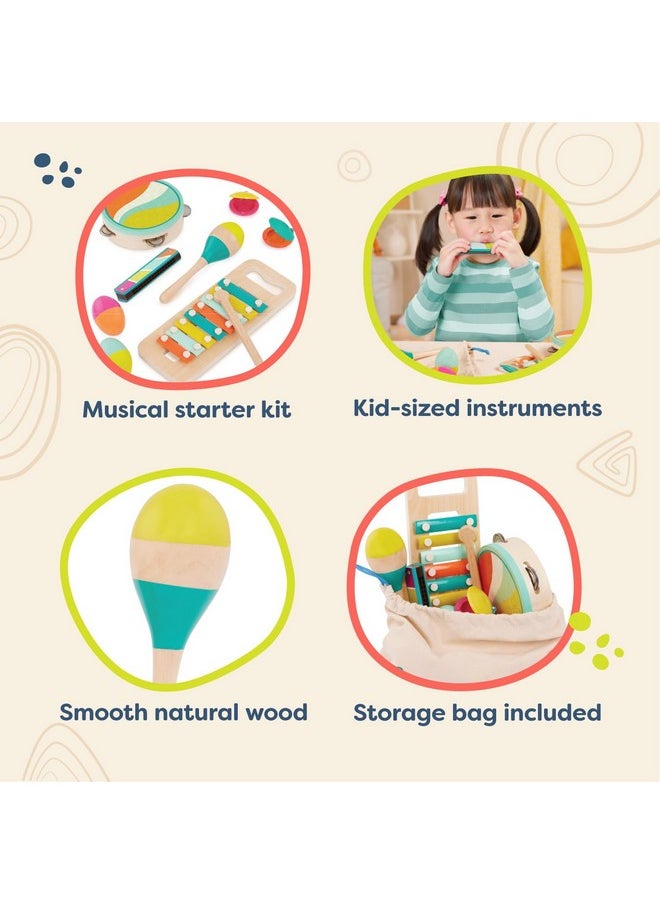 B. toys- Make a Melody- 9pc Wooden Musical Instruments - Xylophone, Tambourine, Harmonica - Drawstring Storage Bag - 2 Years +