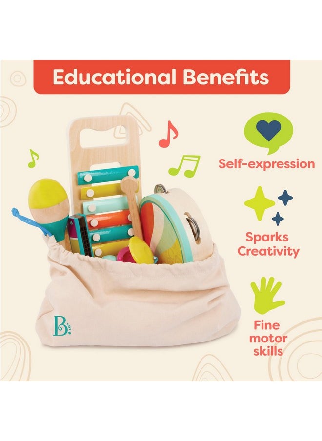 B. toys- Make a Melody- 9pc Wooden Musical Instruments - Xylophone, Tambourine, Harmonica - Drawstring Storage Bag - 2 Years +