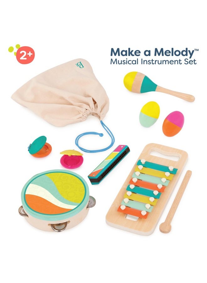 B. toys- Make a Melody- 9pc Wooden Musical Instruments - Xylophone, Tambourine, Harmonica - Drawstring Storage Bag - 2 Years +