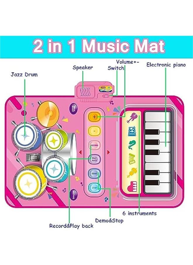 Toys for 1 Year Old Girl Gifts,2 in 1 Piano Mat Montessori Toys for 1 2 Year Old Girl,Educational Musical Toy First Birthday Gifts for 1 2 3 Year Old Girls, Stocking Stuffers for Toddler Girl