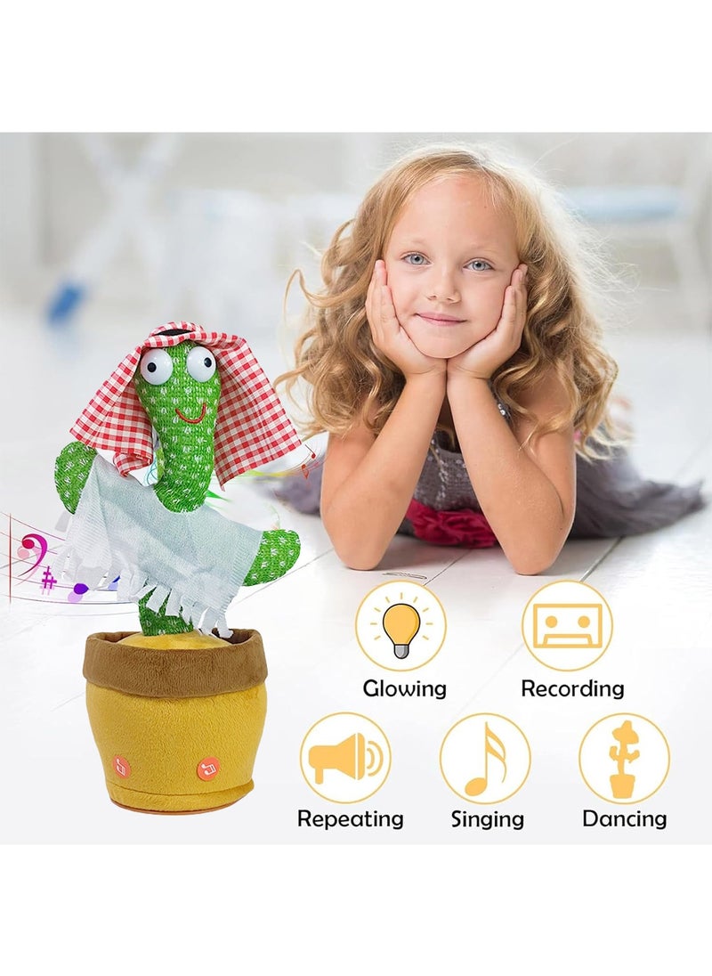 Dancing Cactus Toy Arabic Songs Singing Talking Repeating Recording Cactus Funny Electric Toys for Baby Kids Children Plush Interactive Music Mimic Toy
