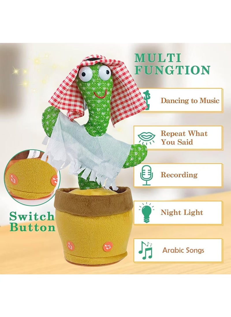 Dancing Cactus Toy Arabic Songs Singing Talking Repeating Recording Cactus Funny Electric Toys for Baby Kids Children Plush Interactive Music Mimic Toy