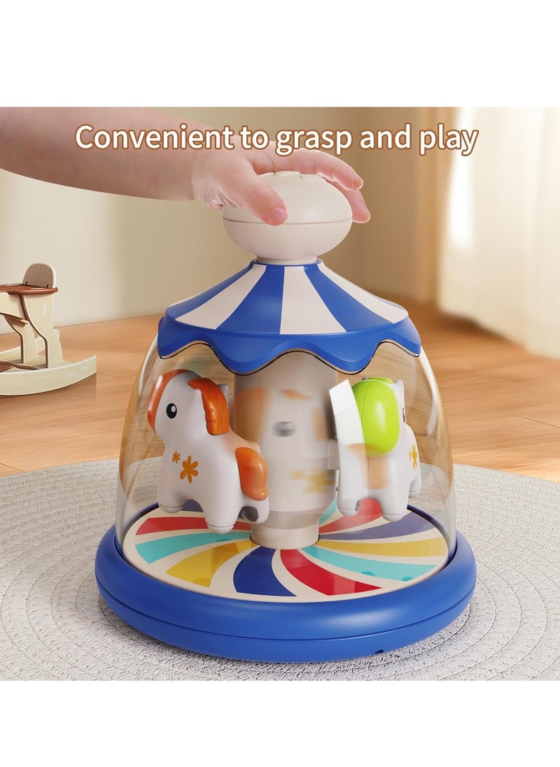 Press Spin Baby Toy, Tumble Activity Dome Tumble Top Spinning Infants Toy Push Spin, Carousel Colorful Spinning Faces, Activity Learn Cause Effect Toys for 6 Month Plus (Blue)