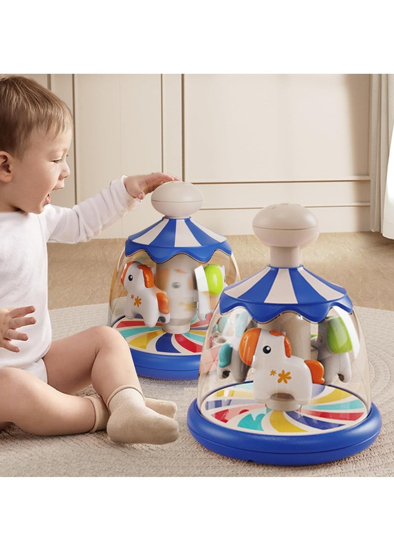 Press Spin Baby Toy, Tumble Activity Dome Tumble Top Spinning Infants Toy Push Spin, Carousel Colorful Spinning Faces, Activity Learn Cause Effect Toys for 6 Month Plus (Blue)