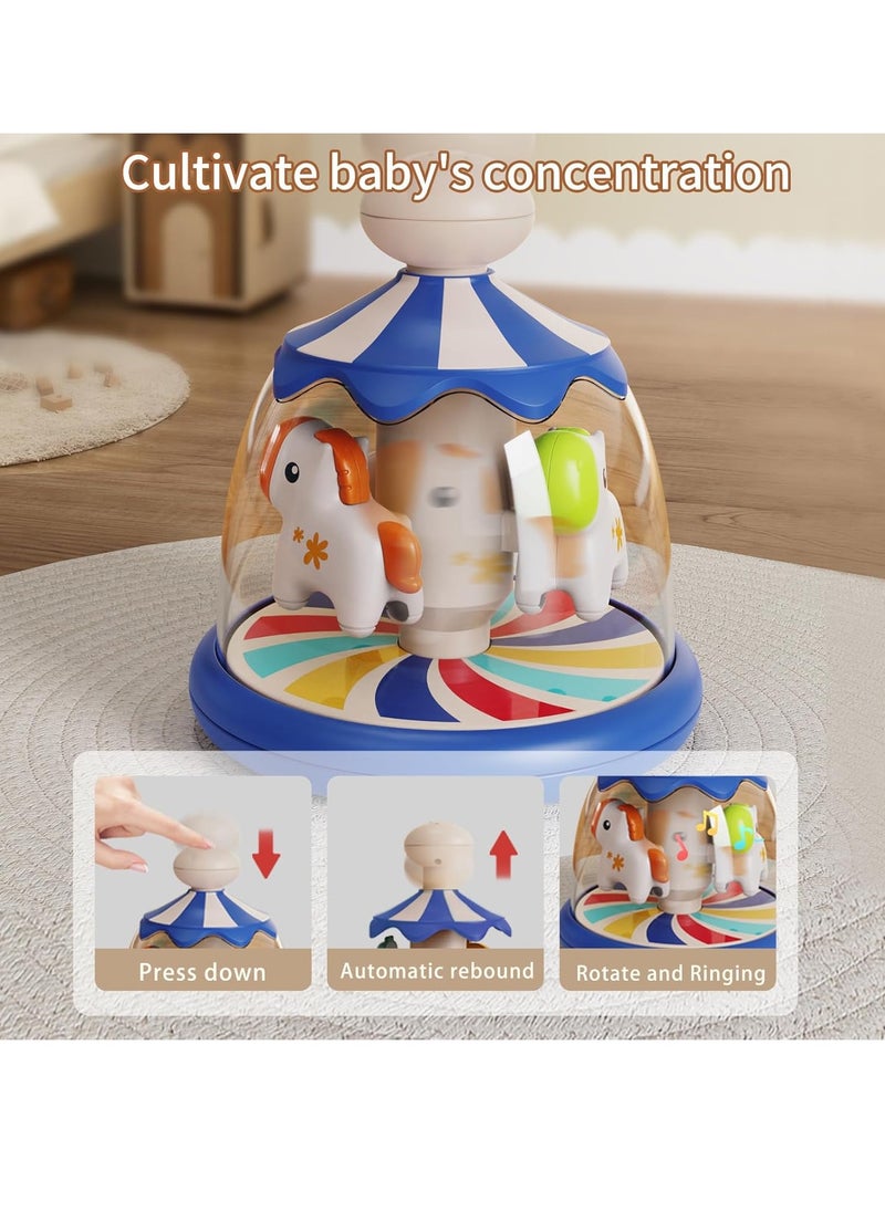 Press Spin Baby Toy, Tumble Activity Dome Tumble Top Spinning Infants Toy Push Spin, Carousel Colorful Spinning Faces, Activity Learn Cause Effect Toys for 6 Month Plus (Blue)