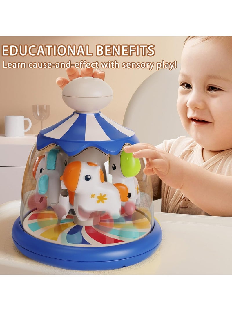 Press Spin Baby Toy, Tumble Activity Dome Tumble Top Spinning Infants Toy Push Spin, Carousel Colorful Spinning Faces, Activity Learn Cause Effect Toys for 6 Month Plus (Blue)