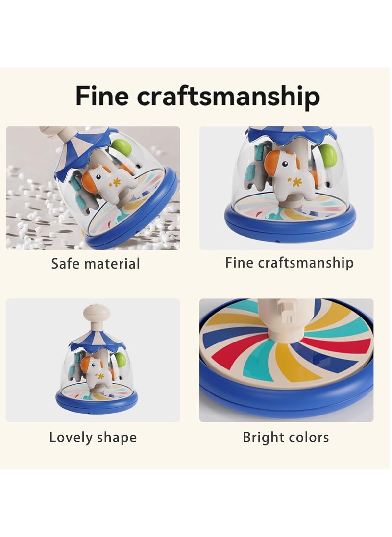 Press Spin Baby Toy, Tumble Activity Dome Tumble Top Spinning Infants Toy Push Spin, Carousel Colorful Spinning Faces, Activity Learn Cause Effect Toys for 6 Month Plus (Blue)