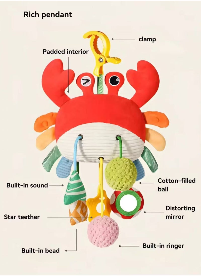 Baby Stroller Rattle Toy, Crab Car Seat Hanging Toy with Clamp, Infant Stroller Activity Toy for Babies 0-6 Months, Ideal Gift for Newborns and Up