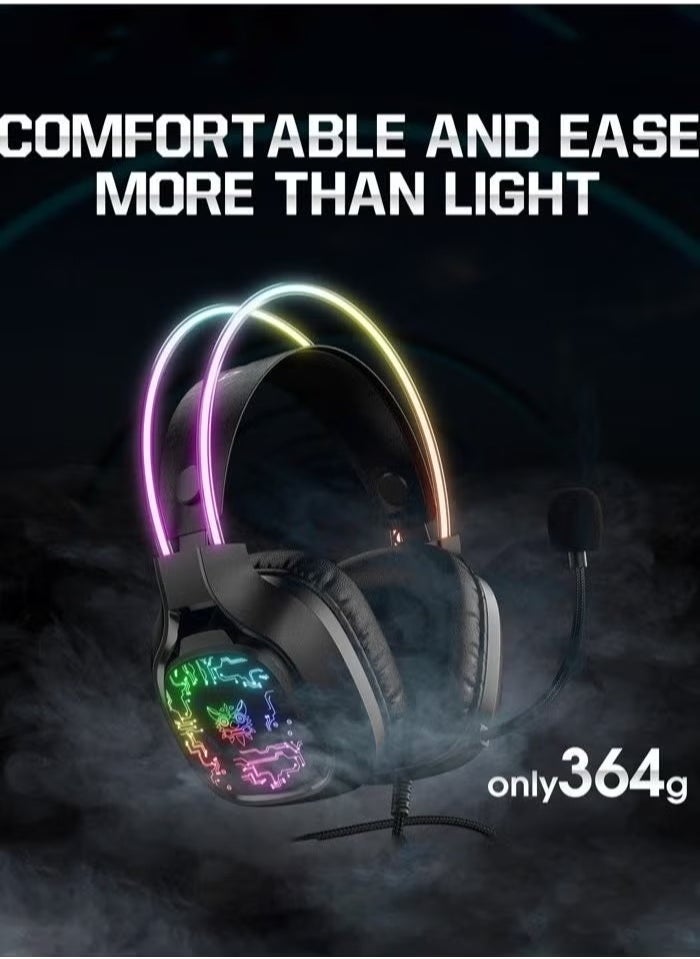 X22 Over-Ear Gaming Wired Headphones – Gaming Headset with Microphone, RGB LED Lights, Stereo Sound, Comfortable Earphones for PS4/PS5/XOne/XSeries/NSwitch/PC – Ideal for Immersive Gaming, Chat, and Long Sessions – Black