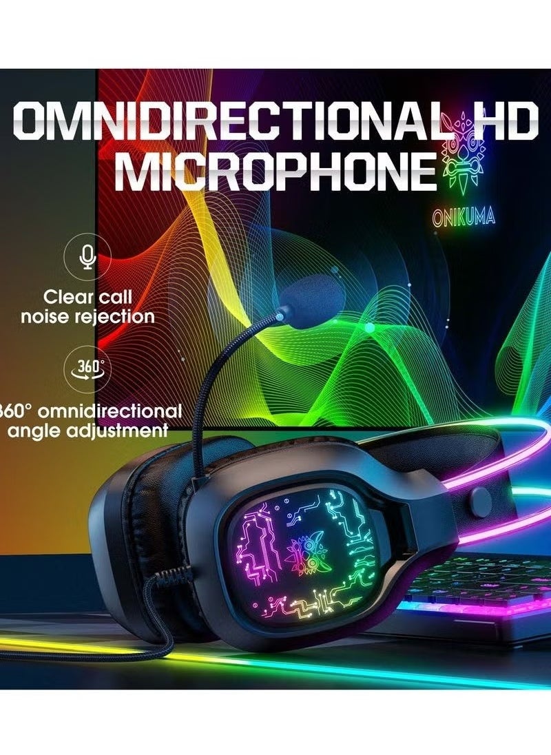 X22 Over-Ear Gaming Wired Headphones – Gaming Headset with Microphone, RGB LED Lights, Stereo Sound, Comfortable Earphones for PS4/PS5/XOne/XSeries/NSwitch/PC – Ideal for Immersive Gaming, Chat, and Long Sessions – Black