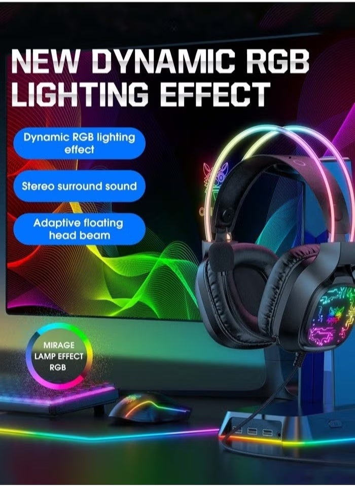 X22 Over-Ear Gaming Wired Headphones – Gaming Headset with Microphone, RGB LED Lights, Stereo Sound, Comfortable Earphones for PS4/PS5/XOne/XSeries/NSwitch/PC – Ideal for Immersive Gaming, Chat, and Long Sessions – Black