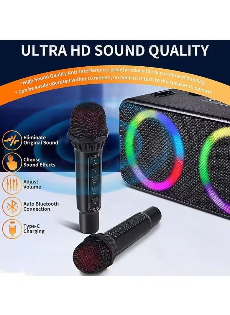 Portable Stereo Wireless Microphone Karaoke Set – High-Quality Bluetooth Wireless Speaker with 4 Lighting Effects