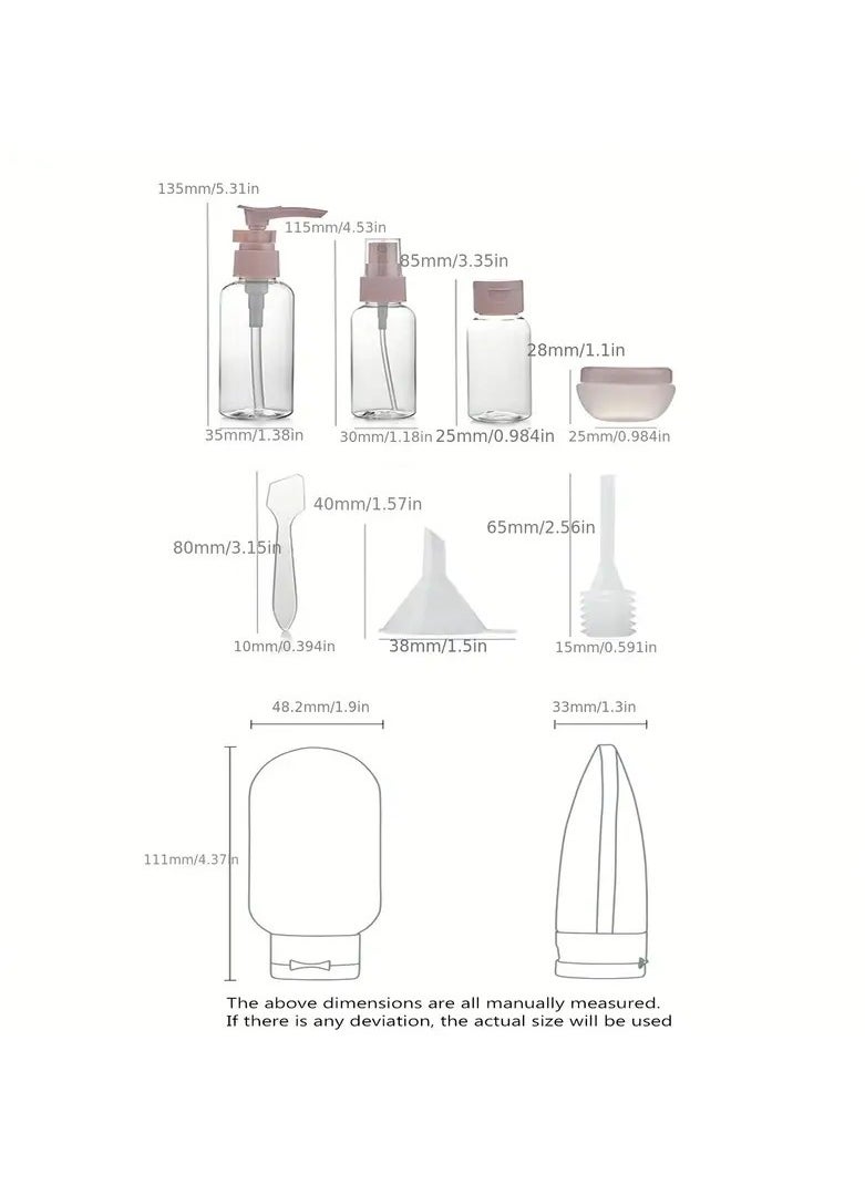 11pcs Travel Bottles for Toiletries, 11pcs Set Leak Proof Squeeze Bottle, Spray Bottle and Cream Jar Kit for Travel, Refillable Container Dispenser Bottle for Shampoo Lotion Conditioner Bottle