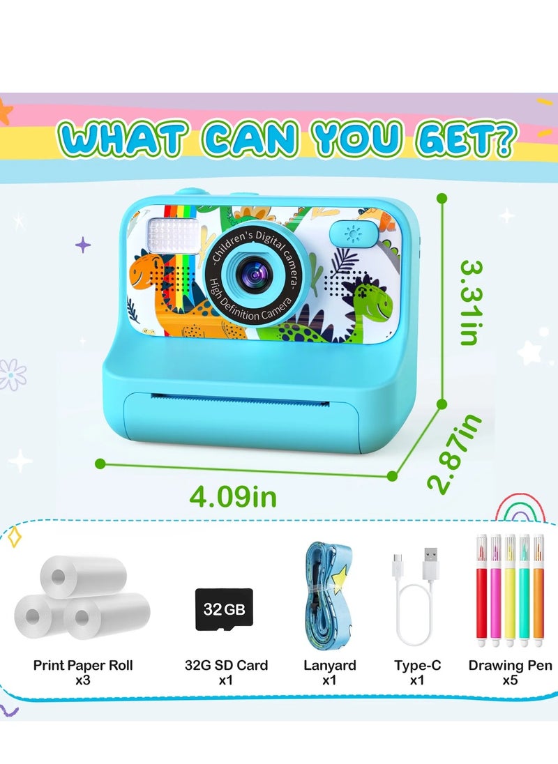 Kids Instant Print Camera with 1080P Video, Digital Photo, MP3 Player, Games & Rechargeable Battery – Fun Toy Camera for Boys & Girls