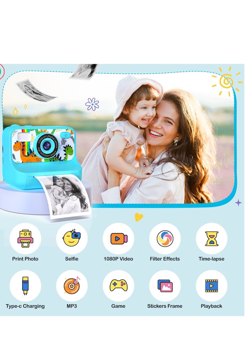 Kids Instant Print Camera with 1080P Video, Digital Photo, MP3 Player, Games & Rechargeable Battery – Fun Toy Camera for Boys & Girls