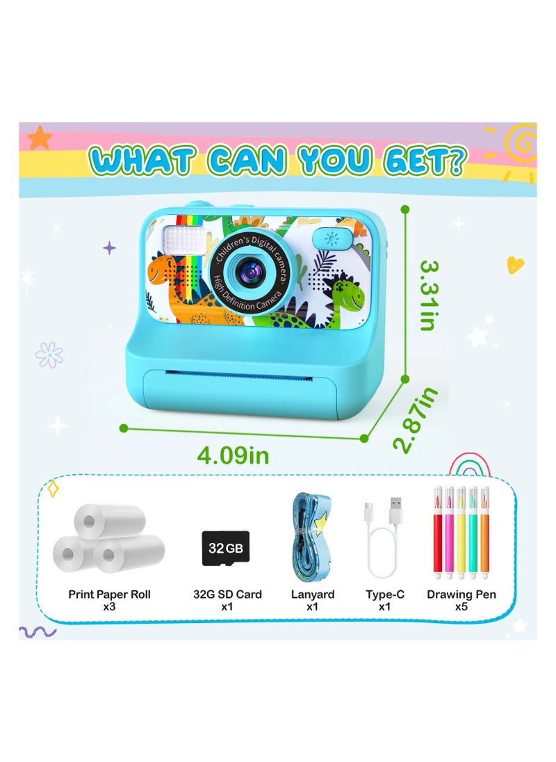 Kids Instant Print Camera with 1080P Video, Digital Photo, MP3 Player, Games & Rechargeable Battery – Fun Toy Camera for Boys & Girls