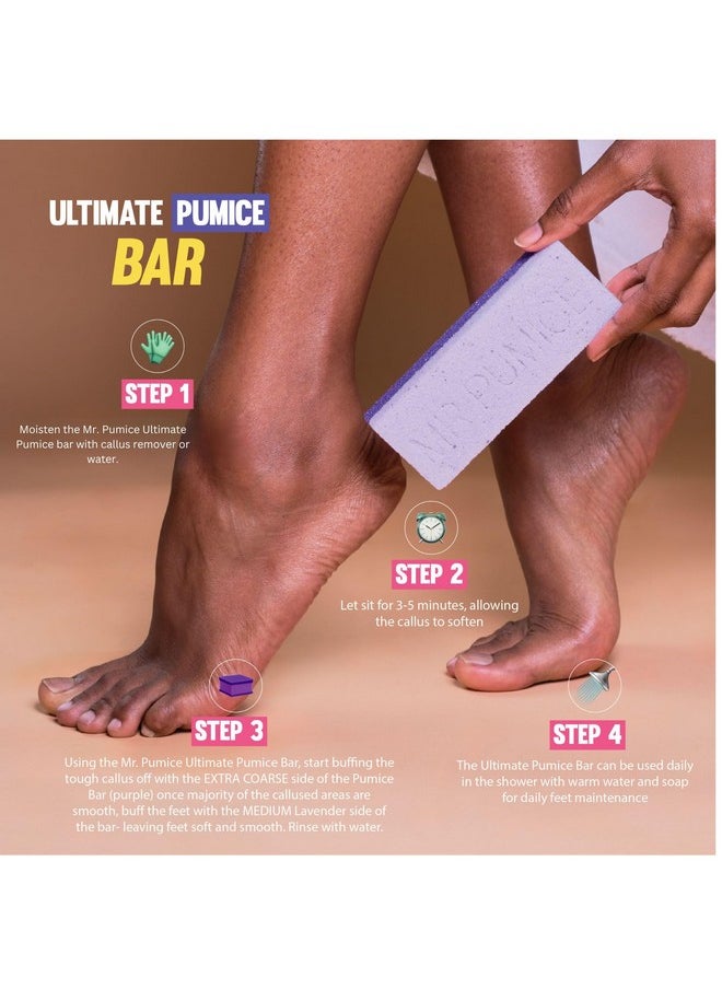 Mr. Pumice Ultimate PUMI Bar 2-in-1 Dual Grit (Medium + Coarse) Callus Remover, Pedicure Stone & Ped File Scrubber for Smooth Feet and Heels (4 Pack)