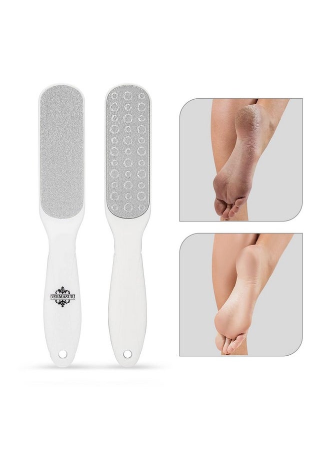 Dermasuri Double Sided Stainless Steel Foot File - Coarse and Fine Grit - Callus Remover, Cracked Heel Repair, Professional Foot Care Tool - Pedicure Rasp for Wet and Dry Feet
