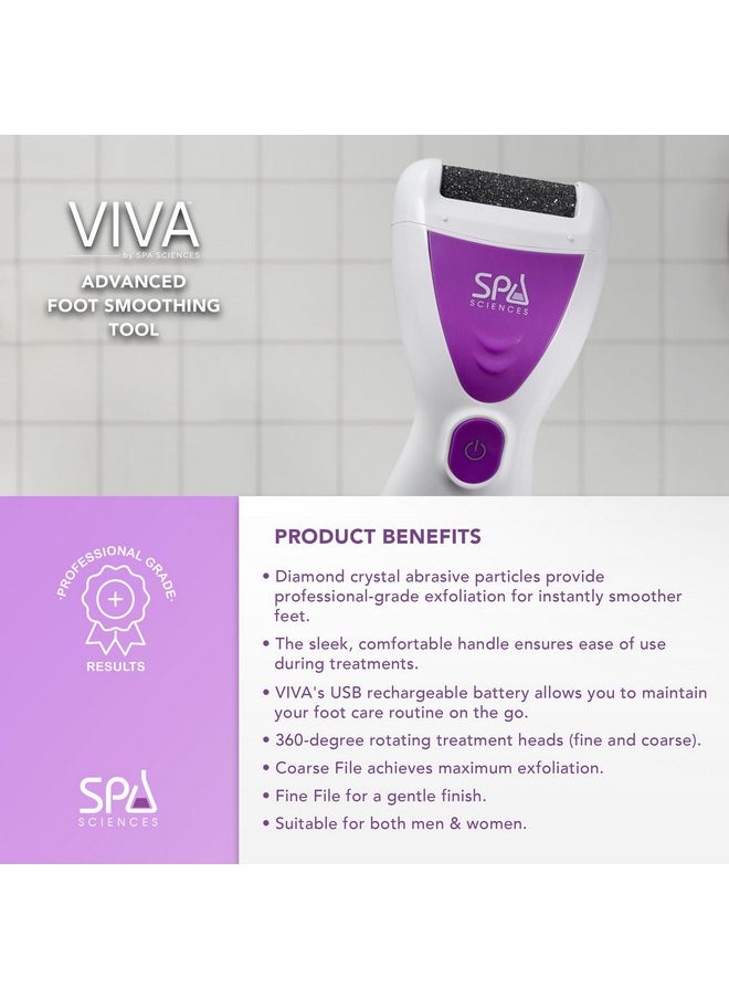 Spa Sciences Viva Most Powerful Pedicure Tool Available-Professional Electronic Foot Smoothing Pedi Tool for Removing Hard, Dry, Cracked Skin/Calluses on Feet, Rechargeable-2 Treatment Heads Included